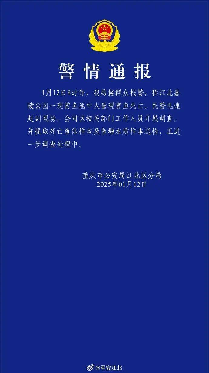 ?一公園觀賞魚大量死亡，死魚裝滿30余編織袋，警方通報(bào)